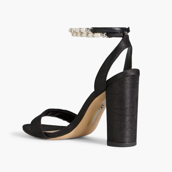 SAM EDELMAN Yanelli Pearl Embellished Satin Sandals in Black Satin Size US 5.5 - Picture 6 of 8